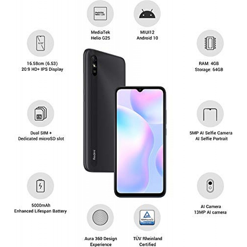 Xiaomi Redmi 9i (Midnight Black, 4GB RAM, 64GB Storage) Refurbished