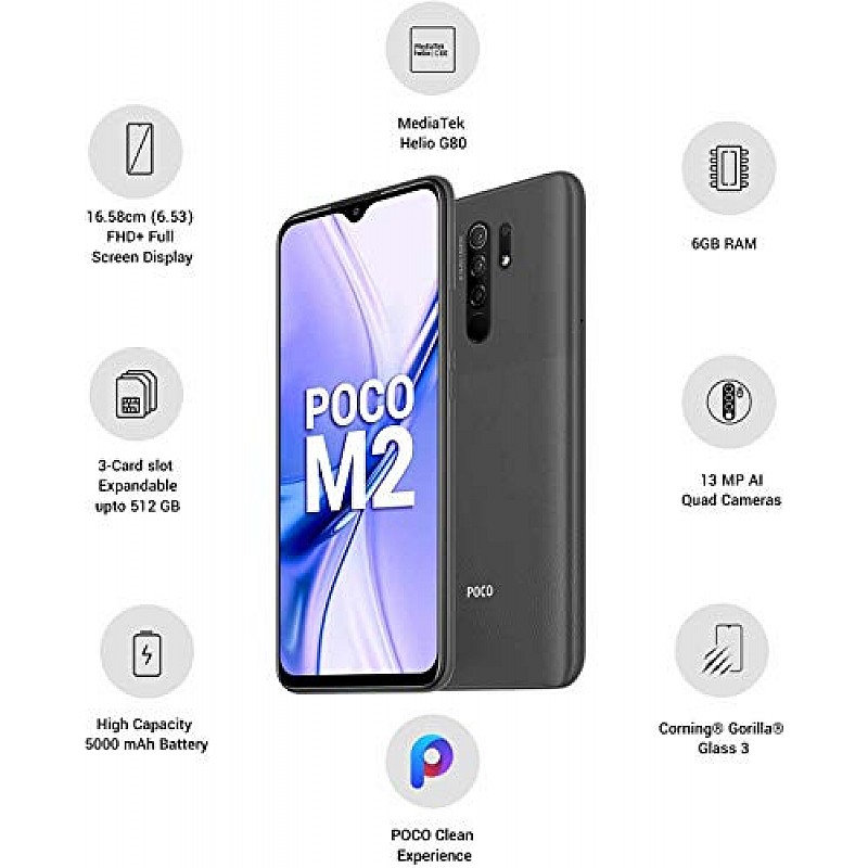 MI Poco M2 (Pitch Black, 6GB RAM, 128GB Storage) Refurbished