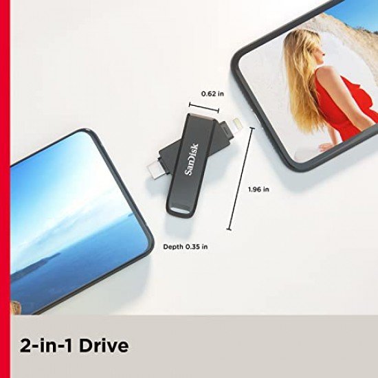 SanDisk 128 GB iXpand USB 3.0 Flash Drive Luxe for iPhone, iPad Pro, MAC Devices, Type-C Android Phone & Other Devices (SDIX70N-128G-GN6NE)