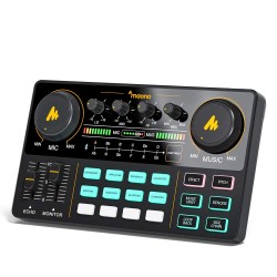 Maono AU-AM200 Audio Interface with DJ Mixer and Sound Card, ALL-IN-ONE Podcast Production Studio for Guitar, 
