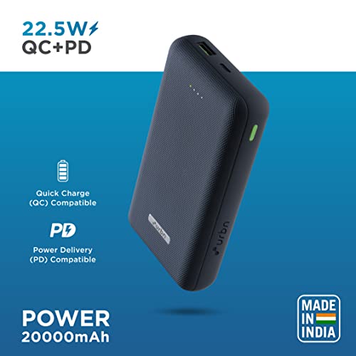 URBN 20000 mAh Lithium Polymer 22.5W Super Fast Charging Ultra Compact Power Bank with Quick Charge Power Delivery (Blue) URBN 20000 mAh Lithium Polymer 22.5W Super Fast Charging Ultra Compact Power Bank with Quick Charge Power Delivery (Blue)