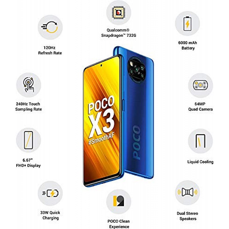 MI Poco X3 Cobalt Blue, 8GB RAM 128 Storage Refurbished