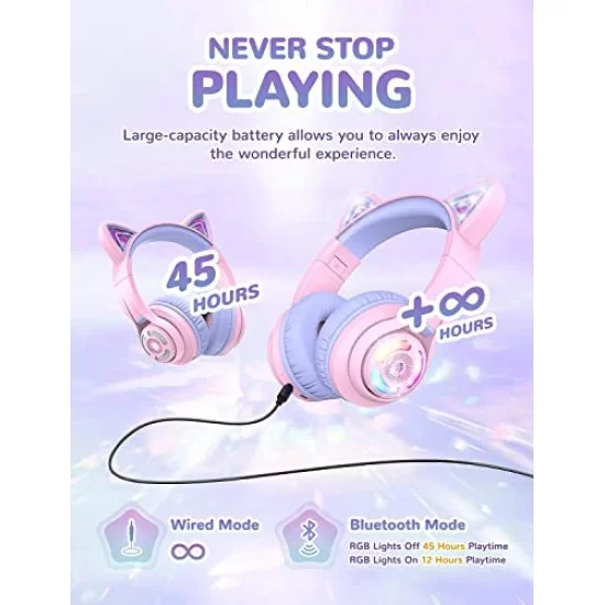 iClever BTH13 Bluetooth Kids Headphones with Mic, Over Ear Headphone Purple