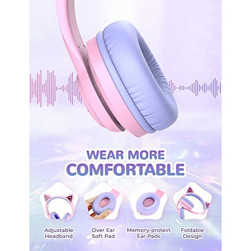 iClever BTH13 Bluetooth Kids Headphones with Mic, Over Ear Headphone Purple