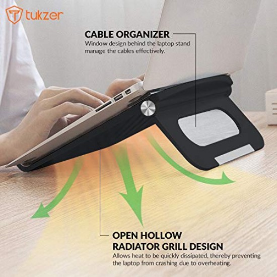 Tukzer Foldable Laptop Tablet Stand Riser MacBook/Notebook Up to 15.6-Inches (Black)