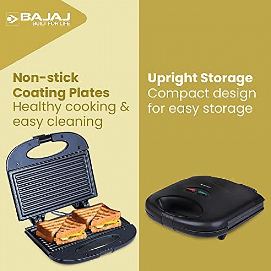 Bajaj SWX 4 Deluxe 800-Watt 2-Slice Grill Sandwich Maker Non-Stick Coated Plates for Easy-to-Clean Black Sandwich Toaster