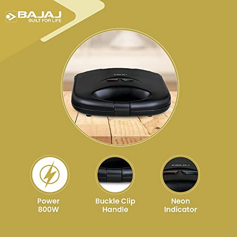 Bajaj SWX 4 Deluxe 800-Watt 2-Slice Grill Sandwich Maker Non-Stick Coated Plates for Easy-to-Clean Black Sandwich Toaster