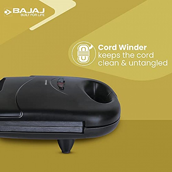 Bajaj SWX 4 Deluxe 800-Watt 2-Slice Grill Sandwich Maker Non-Stick Coated Plates for Easy-to-Clean Black Sandwich Toaster