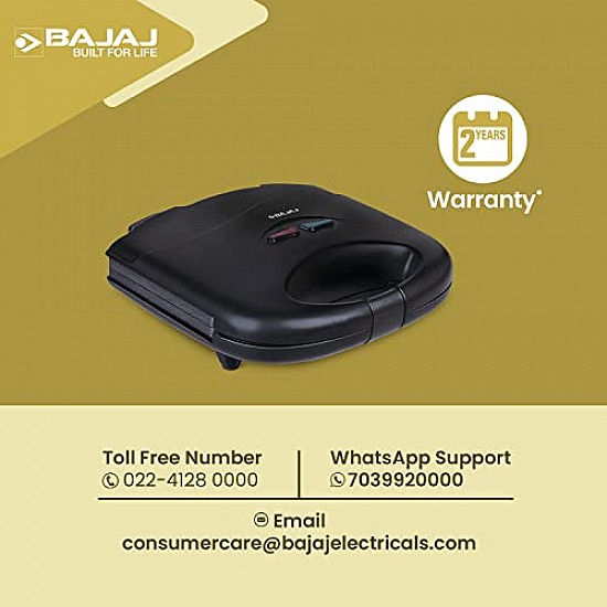 Bajaj SWX 4 Deluxe 800-Watt 2-Slice Grill Sandwich Maker Non-Stick Coated Plates for Easy-to-Clean Black Sandwich Toaster