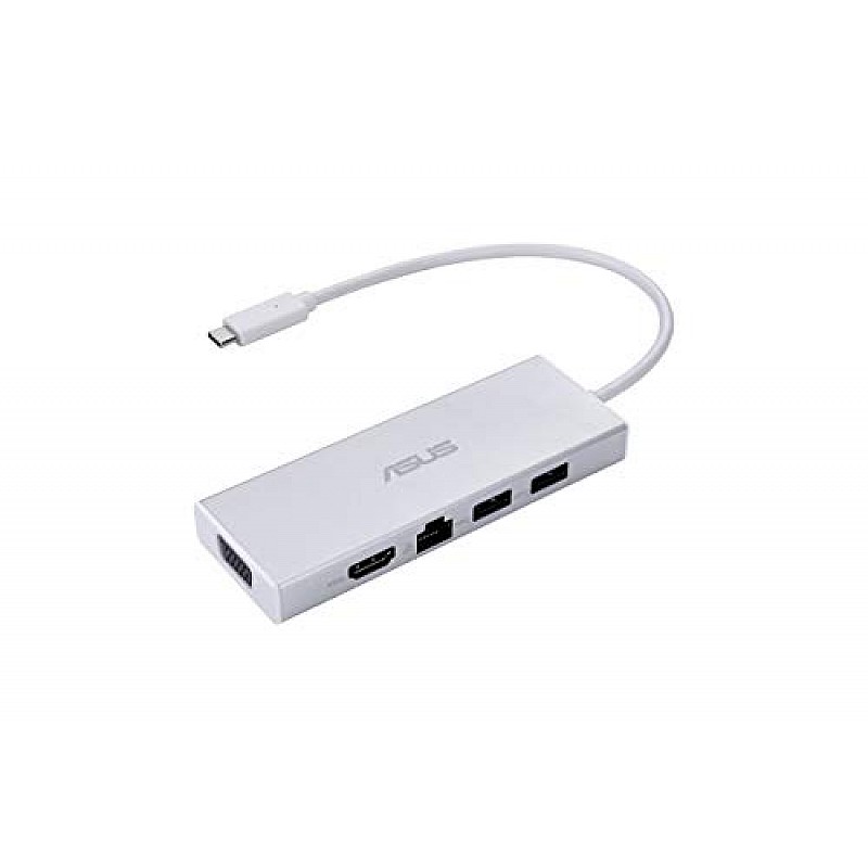 ASUS OS200 USB-C DONGLE with Two USB 3.0 Ports, Gigabit Ethernet Port, HDMI and VGA, White