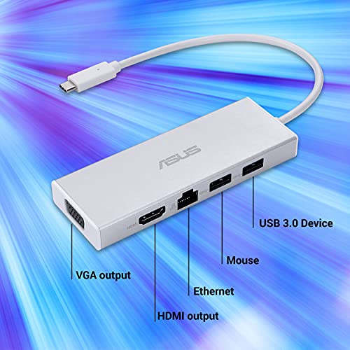 ASUS OS200 USB-C DONGLE with Two USB 3.0 Ports, Gigabit Ethernet Port, HDMI and VGA, White ASUS OS200 USB-C DONGLE with Two USB 3.0 Ports, Gigabit Ethernet Port, HDMI and VGA, White