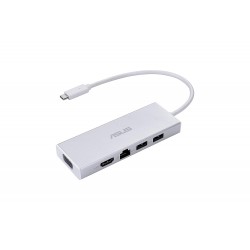 ASUS OS200 USB-C DONGLE with Two USB 3.0 Ports, Gigabit Ethernet Port, HDMI and VGA, White