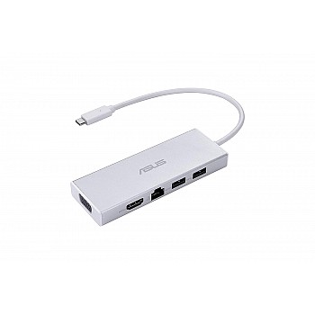 ASUS OS200 USB-C DONGLE with Two USB 3.0 Ports, Gigabit Ethernet Port, HDMI and VGA, White