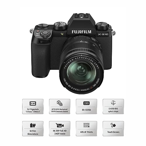 Fujifilm X-S10 Mirrorless Camera Body with XF18-55mm Lens (APS-C X-Trans CMOS 4 Sensor & FHD/240P) - Black Fujifilm X-S10 Mirrorless Camera Body with XF18-55mm Lens (APS-C X-Trans CMOS 4 Sensor & FHD/240P) - Black