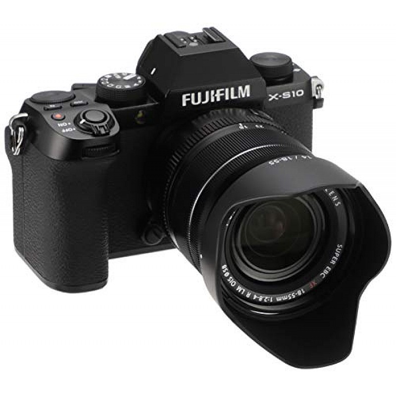 Fujifilm X-S10 Mirrorless Camera Body with XF18-55mm Lens (APS-C X-Trans CMOS 4 Sensor & FHD/240P) - Black