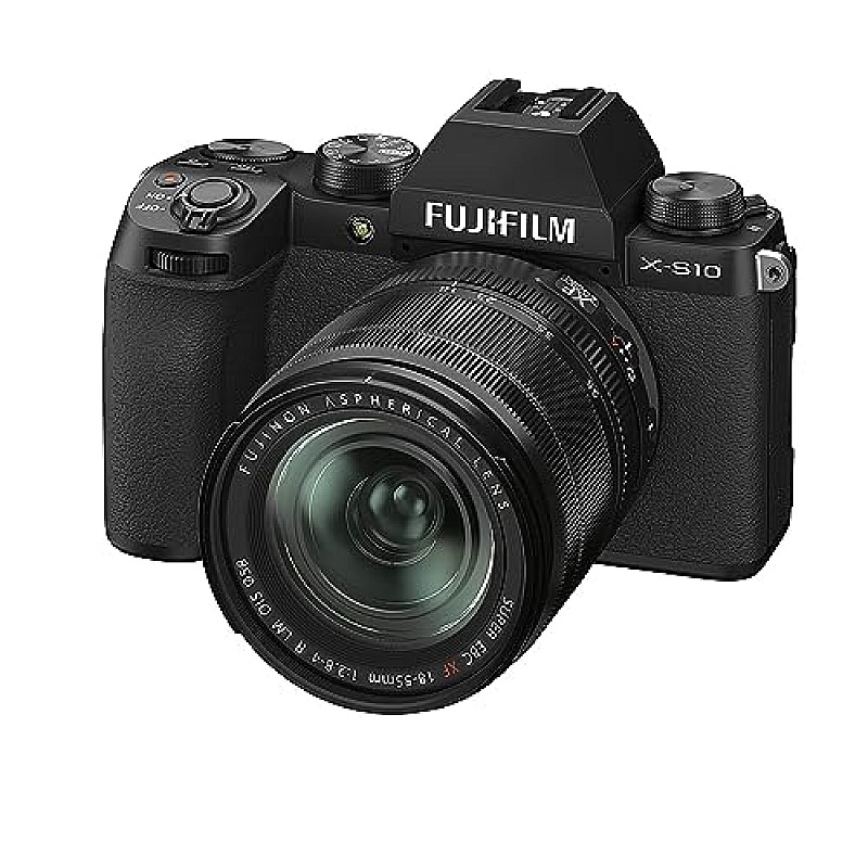 Fujifilm X-S10 Mirrorless Camera Body with XF18-55mm Lens (APS-C X-Trans CMOS 4 Sensor & FHD/240P) - Black