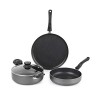 CELLO 3Pcs Prima Non-Stick Cookware Set Induction Base Kadhai, Fry Pan Non Stick Dosa Tawa With Glass Lid, Hammertone Black