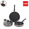 CELLO 3Pcs Prima Non-Stick Cookware Set Induction Base Kadhai, Fry Pan Non Stick Dosa Tawa With Glass Lid, Hammertone Black