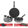 CELLO 3Pcs Prima Non-Stick Cookware Set Induction Base Kadhai, Fry Pan Non Stick Dosa Tawa With Glass Lid, Hammertone Black