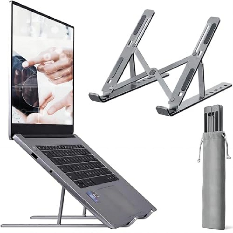 Dyazo 6 Angles Adjustable Aluminum Ergonomic Foldable Portable Tabletop Laptop Desktop Riser Stand Holder (Silver)