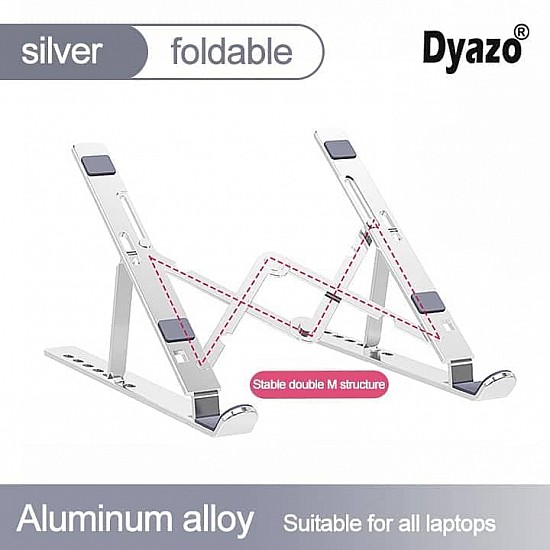 Dyazo 6 Angles Adjustable Aluminum Ergonomic Foldable Portable Tabletop Laptop Desktop Riser Stand Holder (Silver)