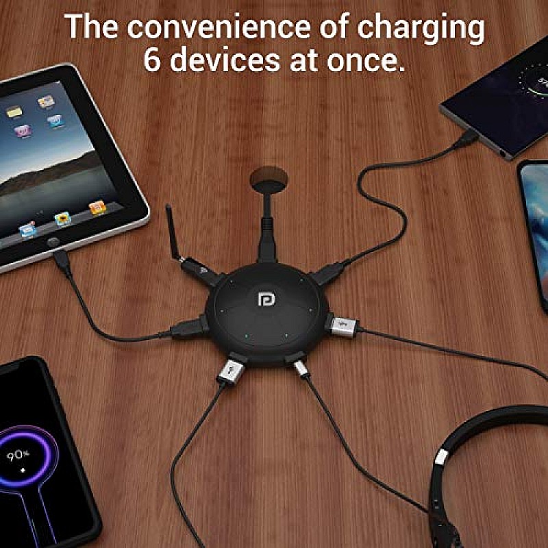 Portronics UFO PRO 6Ports, 60W Charging Station with PD + QC Output (Black)