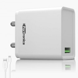 Portronics Adapto One,18W 3A Mach USB Charging Adaptor Comes with 1M Type C Cable Single Port Wall Charger for iPhone White
