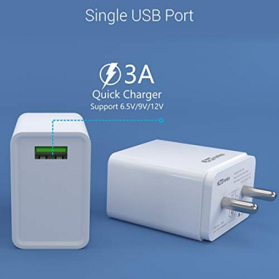 Portronics Adapto One,18W 3A Mach USB Charging Adaptor Comes with 1M Type C Cable Single Port Wall Charger for iPhone White