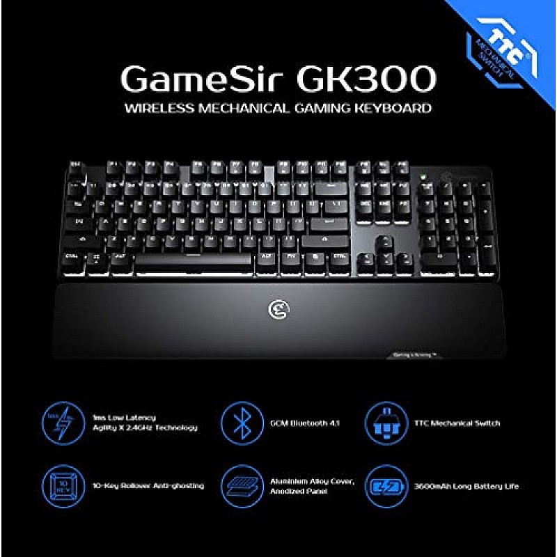 GameSir GK300 Wireless Mechanical Gaming Keyboard with LED Backlight Black