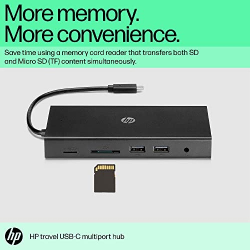 HP Travel USB-C Multi Port Hub Docking Station with USB-C RJ-45 HDMI SD and Micro SD Slots Black