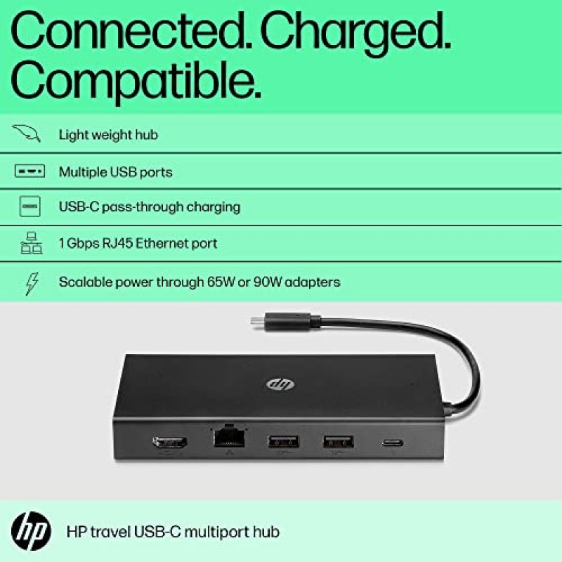 HP Travel USB-C Multi Port Hub Docking Station with USB-C RJ-45 HDMI SD and Micro SD Slots Black