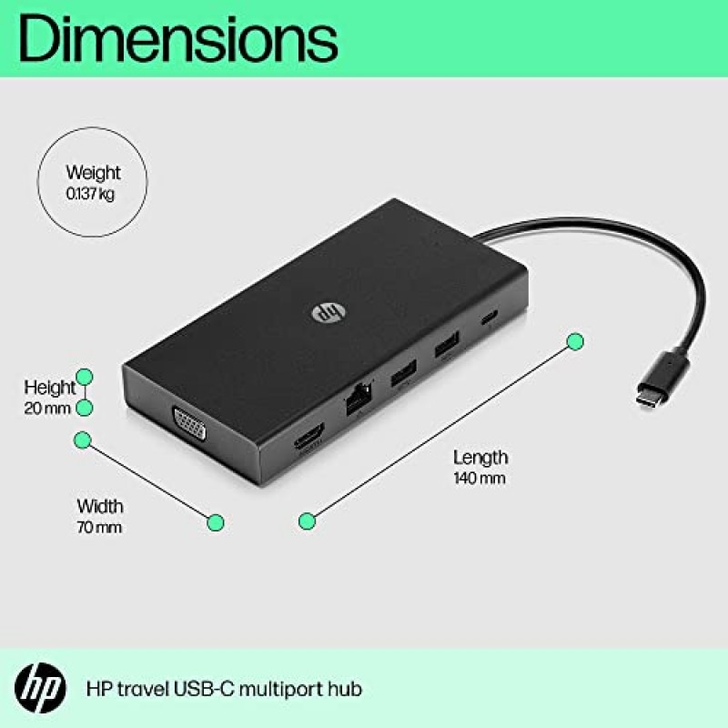 HP Travel USB-C Multi Port Hub Docking Station with USB-C RJ-45 HDMI SD and Micro SD Slots Black