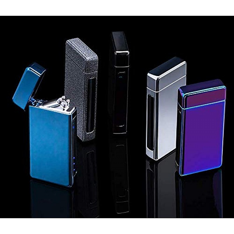 Airtree Electric Dual Arc Plasma Sensor Lighter Square Shape with LED Indicator Sensor, Fingerprint, USB Rechargeable 