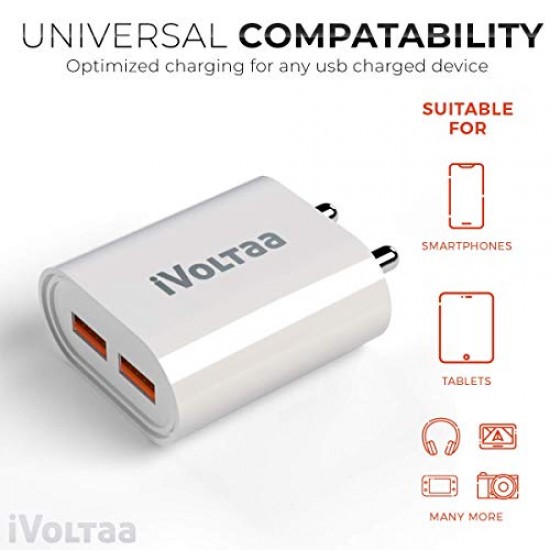 iVoltaa FuelPort 3.0A Dual (2) Port IntelliCharge Wall Charger Adapter with Micro USB Charging Cable
