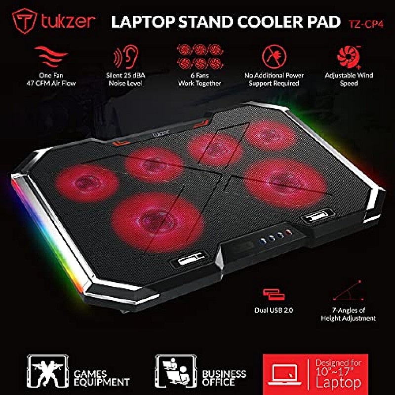 Tukzer RGB Laptop Cooling Pad, Portable Slim Quiet USB Powered Gaming Cooler Stand Chill Mat