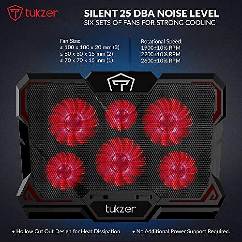 Tukzer RGB Laptop Cooling Pad, Portable Slim Quiet USB Powered Gaming Cooler Stand Chill Mat