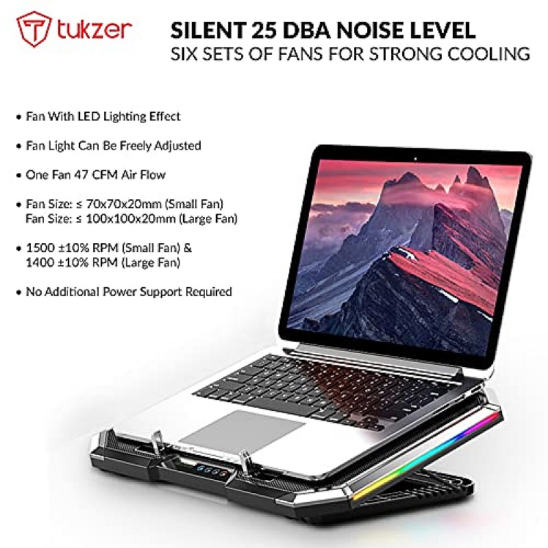 Tukzer RGB Laptop Cooling Pad, Portable Slim Quiet USB Powered Gaming Cooler Stand Chill Mat