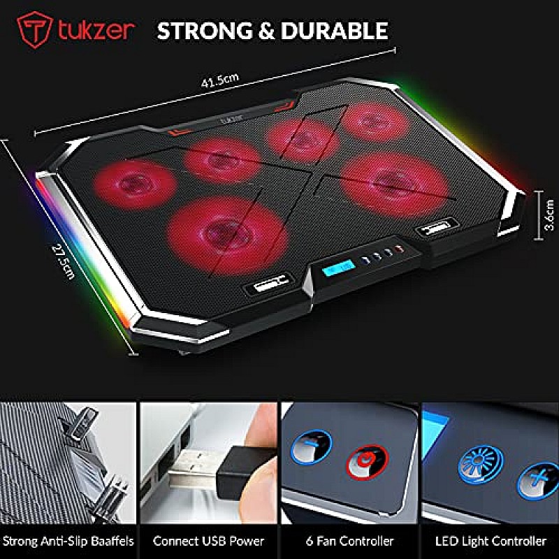 Tukzer RGB Laptop Cooling Pad, Portable Slim Quiet USB Powered Gaming Cooler Stand Chill Mat