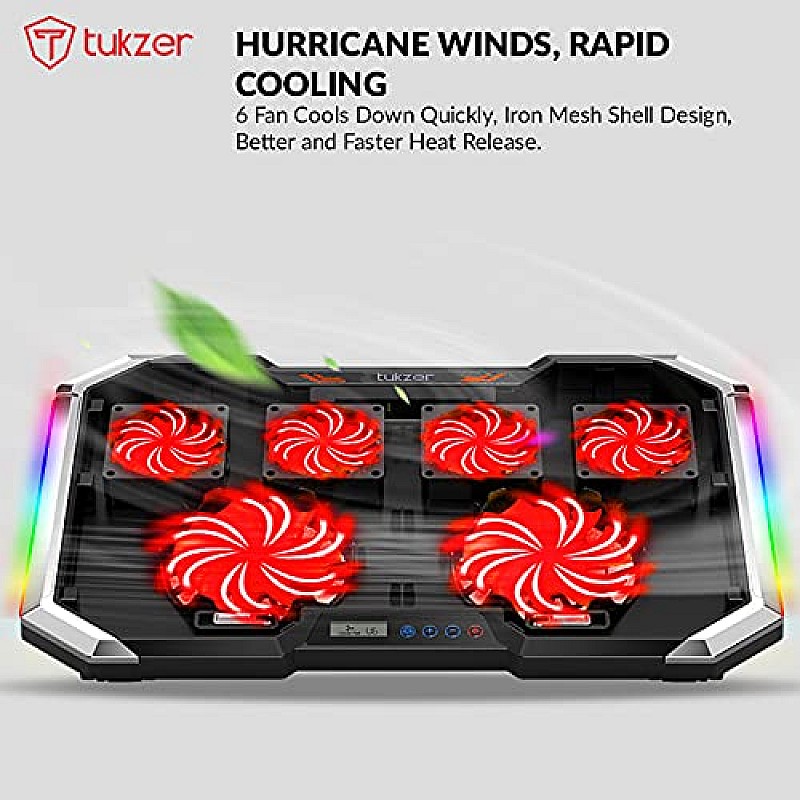 Tukzer RGB Laptop Cooling Pad, Portable Slim Quiet USB Powered Gaming Cooler Stand Chill Mat