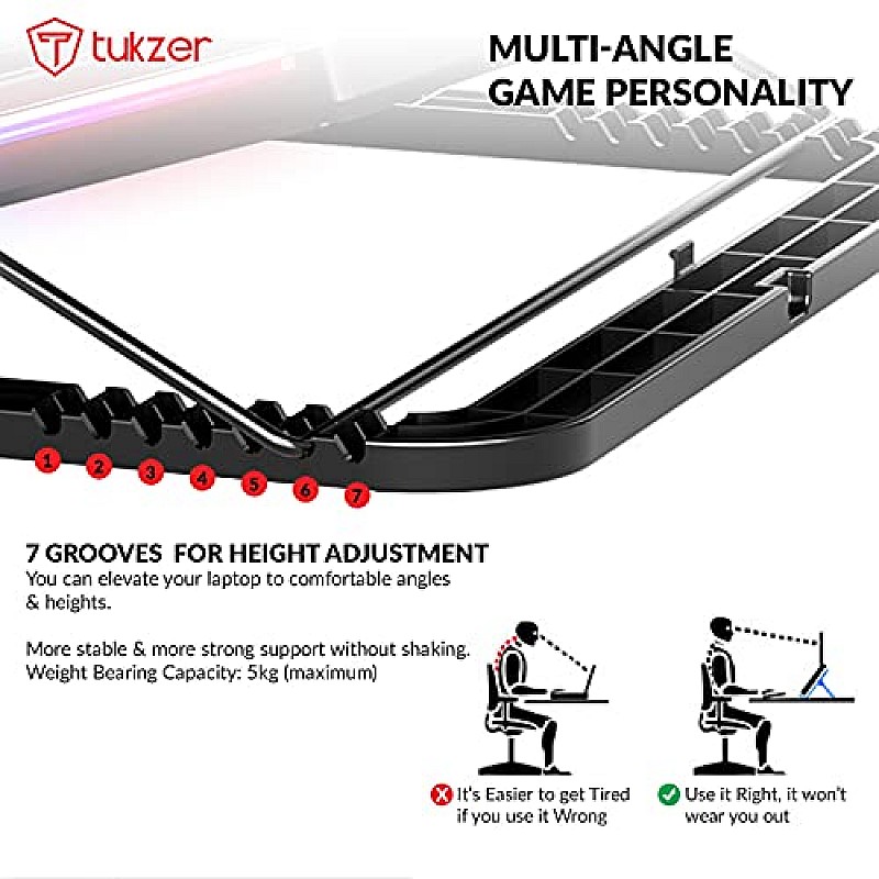 Tukzer RGB Laptop Cooling Pad, Portable Slim Quiet USB Powered Gaming Cooler Stand Chill Mat