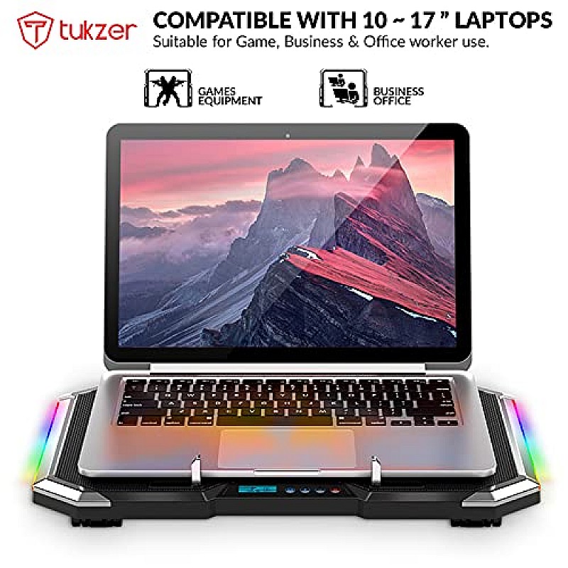 Tukzer RGB Laptop Cooling Pad, Portable Slim Quiet USB Powered Gaming Cooler Stand Chill Mat