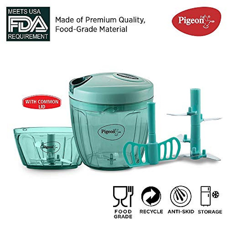 Pigeon Combo Pack of Chopper XL, Mini DOYO DT Vegetable and Fruit Chopper Plastic, Green, Transparent 