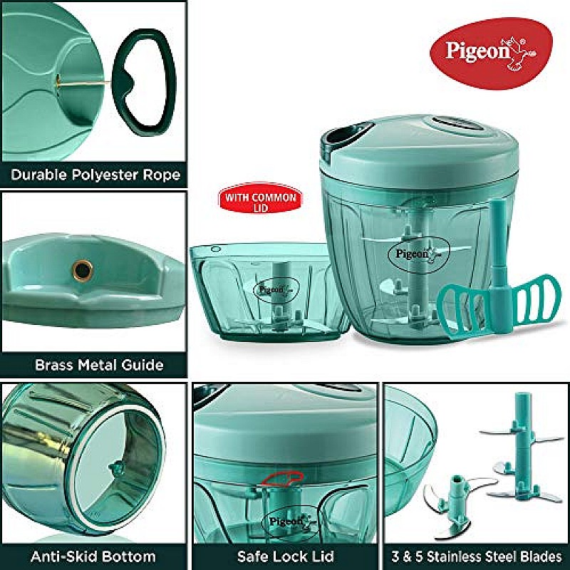 Pigeon Combo Pack of Chopper XL, Mini DOYO DT Vegetable and Fruit Chopper Plastic, Green, Transparent 