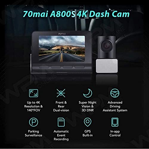 70mai A800S True 4K Dual Channel Car Dash Camera, 2160P Front and 1080P Rear, Built-in GPS Logger, IMX415 Sensor Dash cam 70mai A800S True 4K Dual Channel Car Dash Camera, 2160P Front and 1080P Rear, Built-in GPS Logger, IMX415 Sensor Dash cam