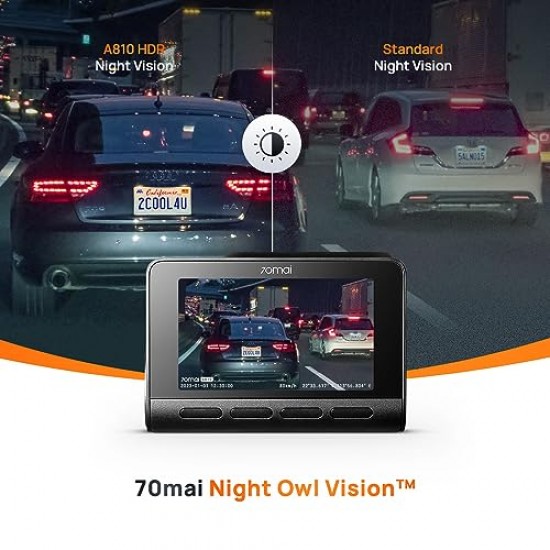 70mai A800S True 4K Dual Channel Car Dash Camera, 2160P Front and 1080P Rear, Built-in GPS Logger, IMX415 Sensor Dash cam