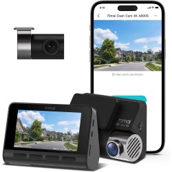 70mai A800S True 4K Dual Channel Car Dash Camera, 2160P Front and 1080P Rear, Built-in GPS Logger, IMX415 Sensor