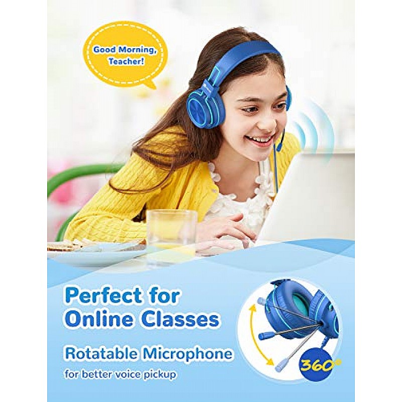 iClever Kids Headphones with Mic, Wired On Ear Headphones for Kids,94 dB Volume Safe Headphones