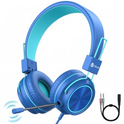 iClever Kids Headphones with Mic, Wired On Ear Headphones for Kids,94 dB Volume Safe Headphones