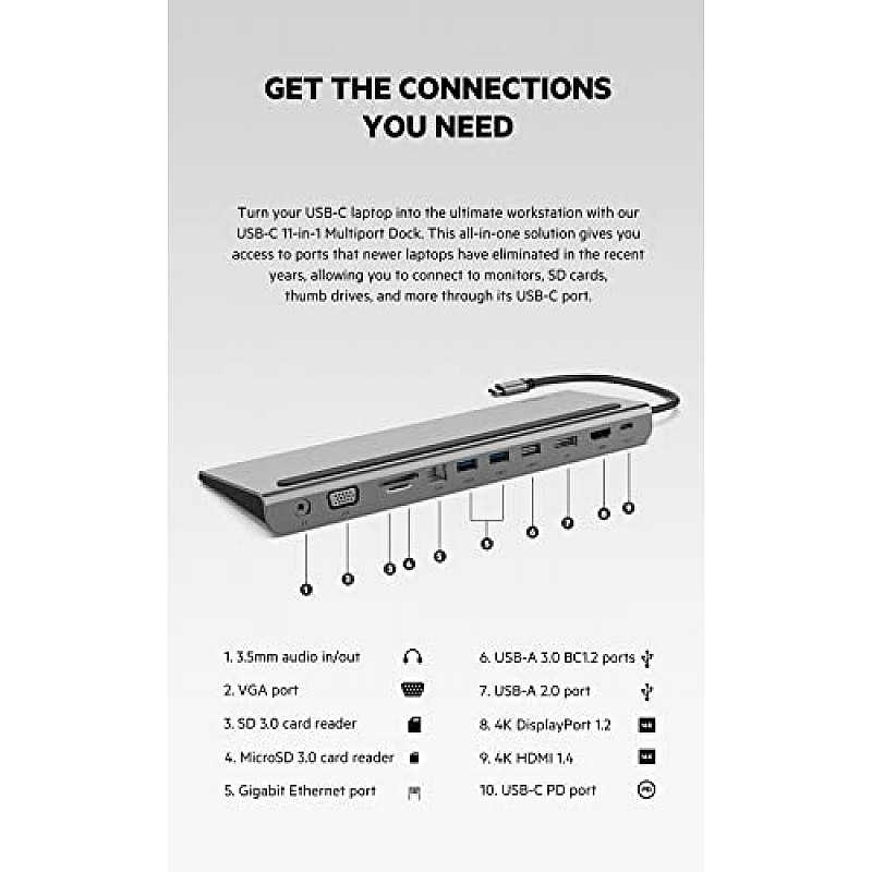 Belkin USB C Hub, 11-in-1 MultiPort Adapter Dock 