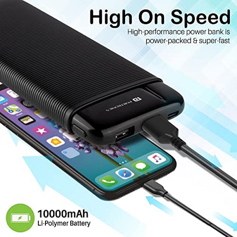 Portronics Power PRO 10K 10000 mAh,10w Slim Power Bank with Dual USB Output Port for iPhone, Anrdoid & Other Devices.(Black)